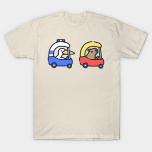 capybara and pelican car chase T-Shirt